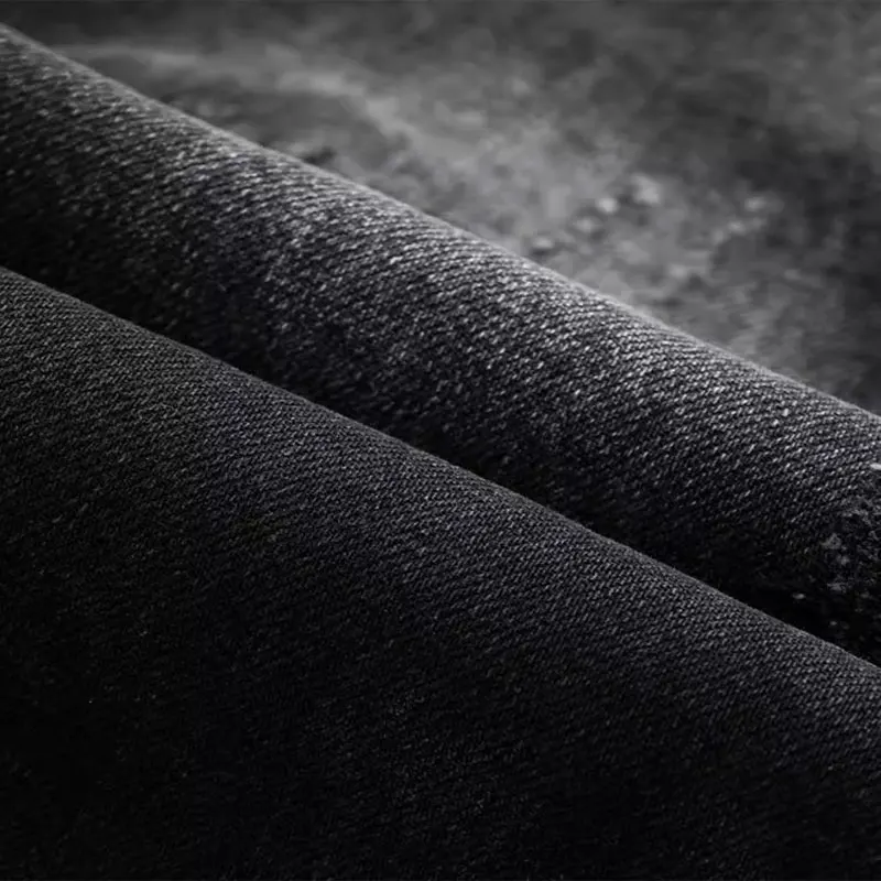 High Street Fashion Men Jeans Retro Black Gray Stretch Slim Fit Ripped Jeans Men Embroidery Designer Patched Vintage Denim Pants
