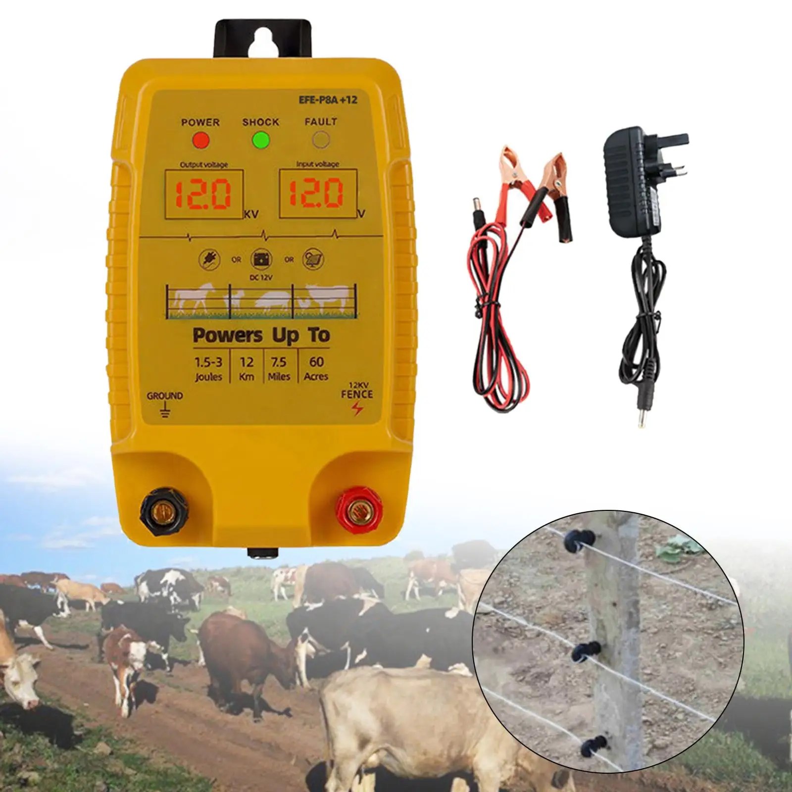 

Electric Fence Energizer Lightweight Livestock Supplies Electric Fence Charger Controller for Cattle Lawn Garden Poultry Farm