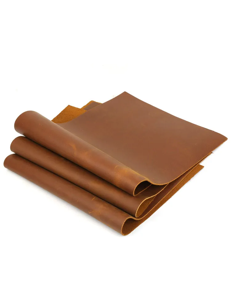 جلد الحصان المجنون باللون الأصفر والبني بسمك 2 مم من جلد البقر الصلب، طبقة علوية مصنوعة يدويًا، دفتر الأستاذ المصنوع يدويًا، شمع زيتي متغير اللون