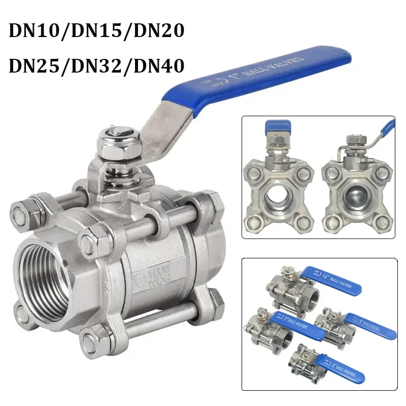 3/8" 1/2" 3/4" 1" 1-1/4" 1-1/2" 2" 304 Stainless Steel Three-way Ball Valve Internal Thread Water Pipe Welding Valve Switch DN15