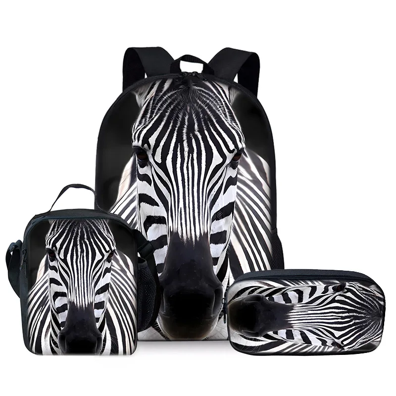 

Hip Hop Popular Novelty zebra 3D Print 3pcs/Set Student School Bags Laptop Daypack Backpack Crossbody Lunch bag Pencil Case