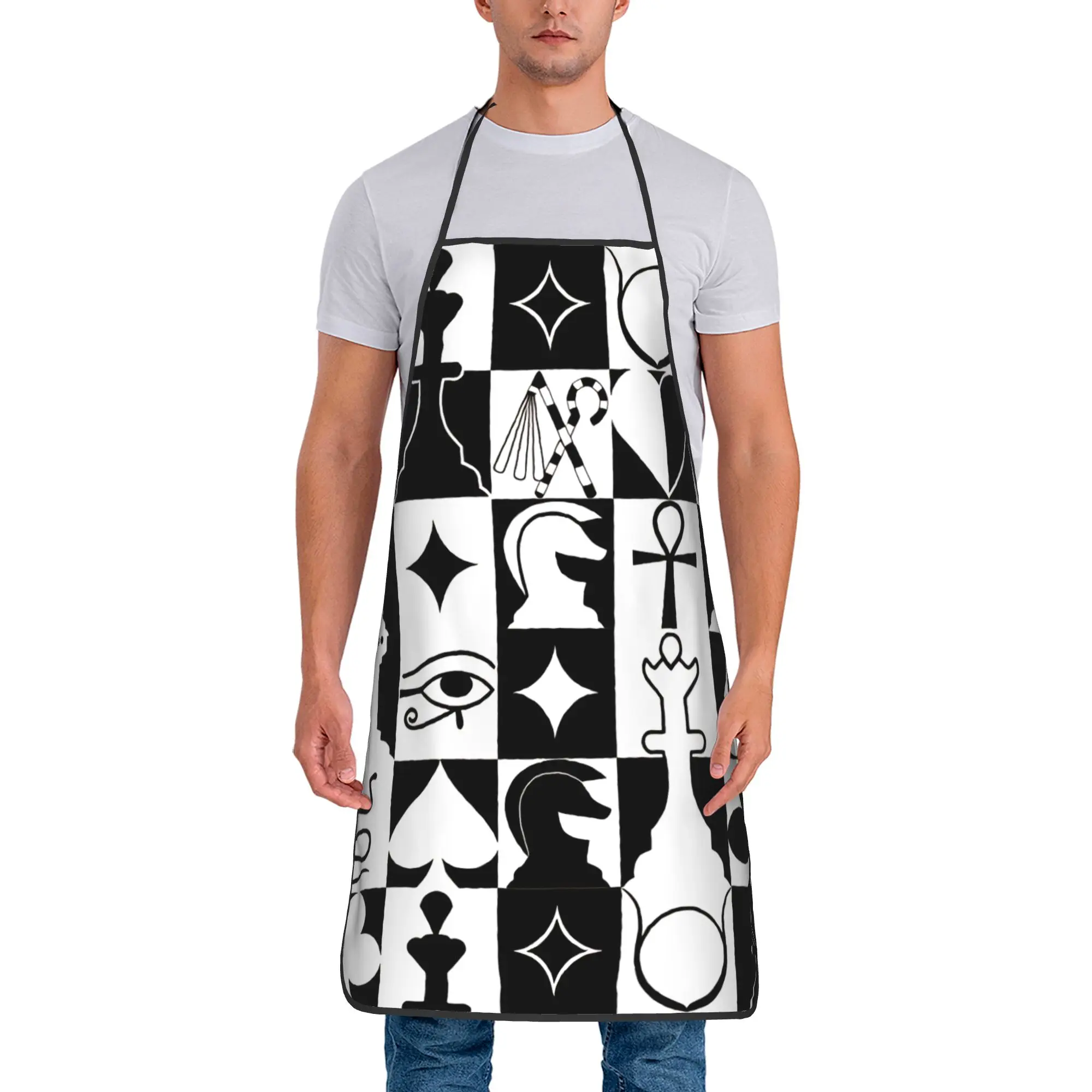 Chess Pattern Game Pieces   Apron  Custom Cooking Kitchen Accessories Work Barber Aprons without Pocket