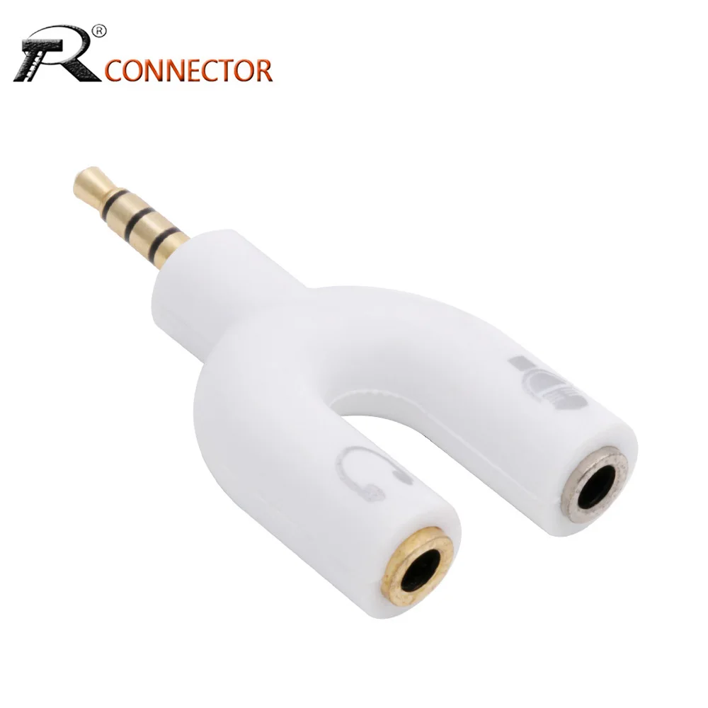 1PC Gold U Type Adapter Dual 3.5mm Headphone Plug Audio Cables Splitter Microphone 2 in 1 Swivel Connector For Earphone etc.