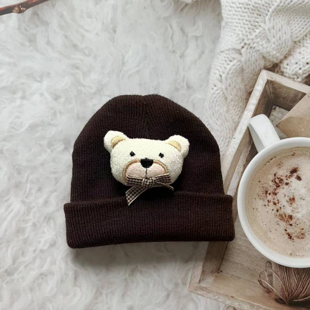 New Korean Cartoon Bear Baby Hat Knitted Baby Boys Girls Hat Winter Warm Cute Animals Toddler Kids Cap Beanies Bonnet 모자