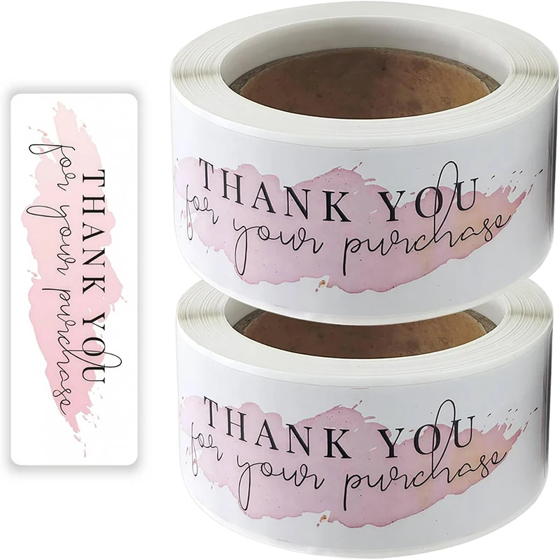 2Rolls Thank You for Your Purchase Stickers 240Pcs Self Adhesive Rectangular Thankyou Sealing Labels Sticker for Gift Wrapping