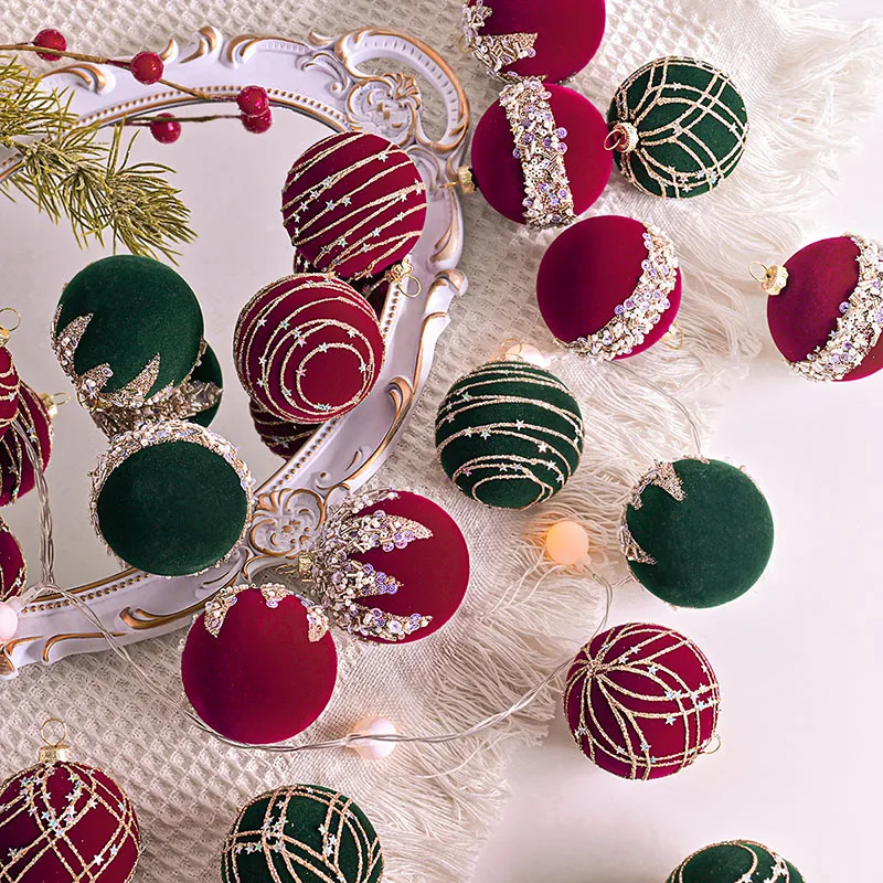 

12Pcs 6Cm Wine Red Christmas Ball Ornaments Christmas Tree Party Decoration New Year Christmas Spheres Pendant Velvet Balls 2025