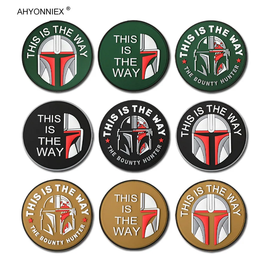 AHYONNIEX 1PC Fashion PVC Tactical Military Patch Mandaro Bounty Hunter Badge Rubber Stickers Morale DIY Decorations