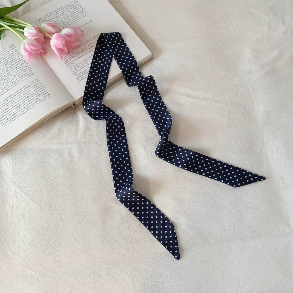

Simple Bow Ties Long Silk Scarf Printed Ice Cream Plaid Scarf Floral Hair Band Long Ribbon Scarves Female