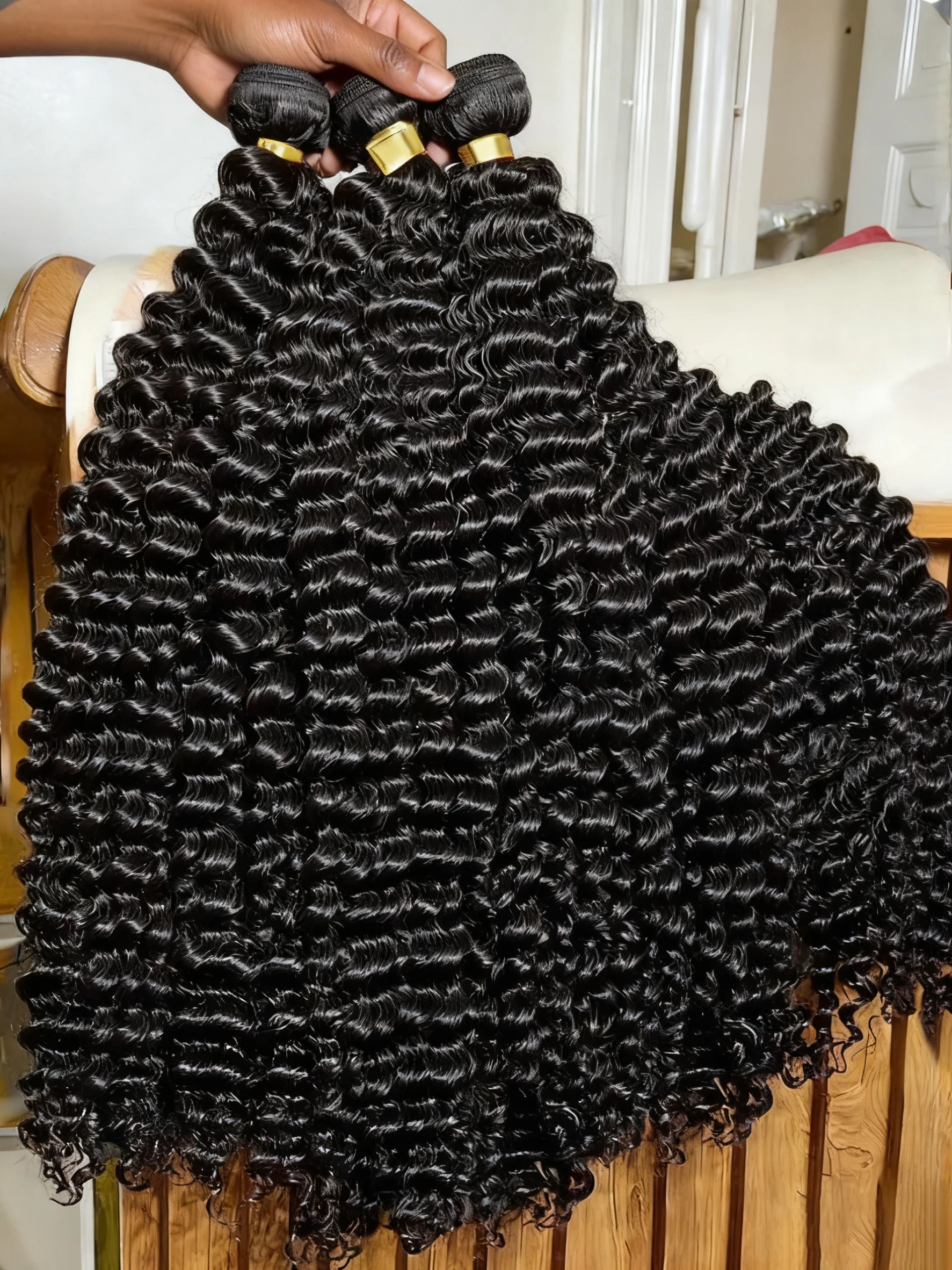 

30 32 Inch Burmese Curly Human Hair Bundles Extensions Sew In 100% Unprocessed Deep Wave Bundle Double Weft Natural Remy Weaving