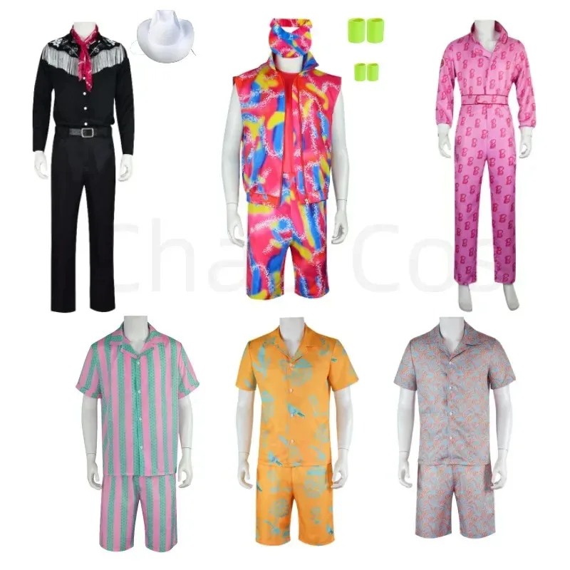 

Movie Barbi Cosplay Costumes Ken Cosplay Black Suit Shirt Pants Jumpsuit White Hat Ken Sports Wear Cosplay Halloween Costumes