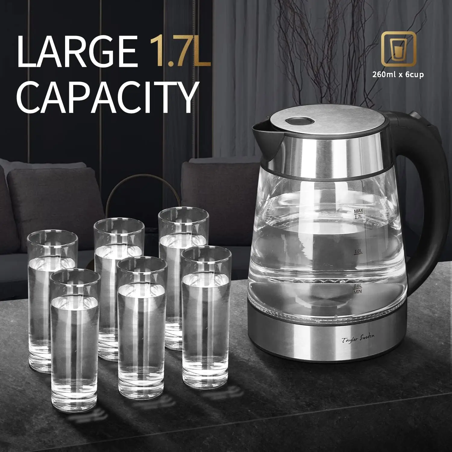 غلاية كهربائية سعة 1.7 لتر سريعة الغليان للشاي والقهوة مع إيقاف تلقائي وحماية جافة لاسلكية