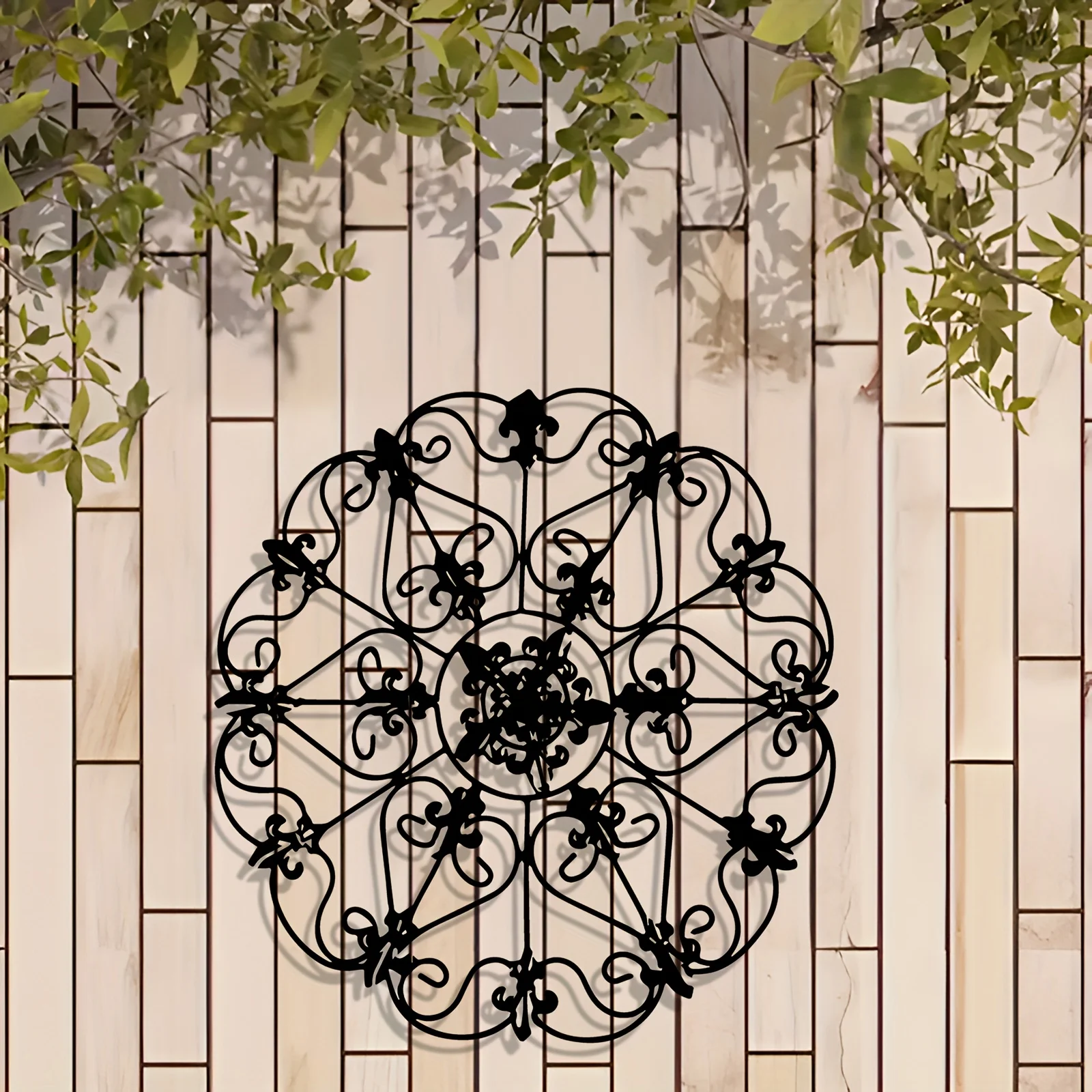 Floral Scrollwork Iron Wall Art Vintage Wrought Black Metal Sculpture Entryway Garden Rustproof Hanging Decor Gift Ornament