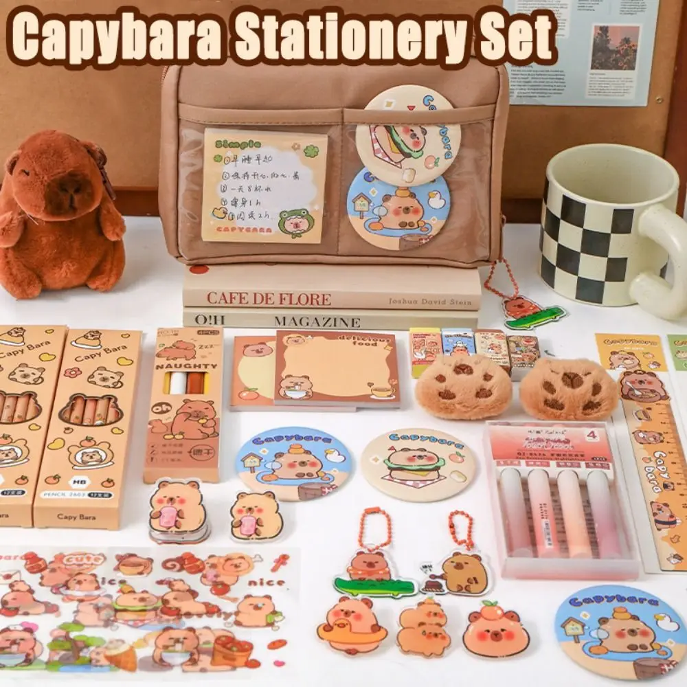 

Cartoon Capybara Stationery Set Kawaii Large Capacity School Stationery Set Capybara-themed Plush Doll Capybara Sticky Notes