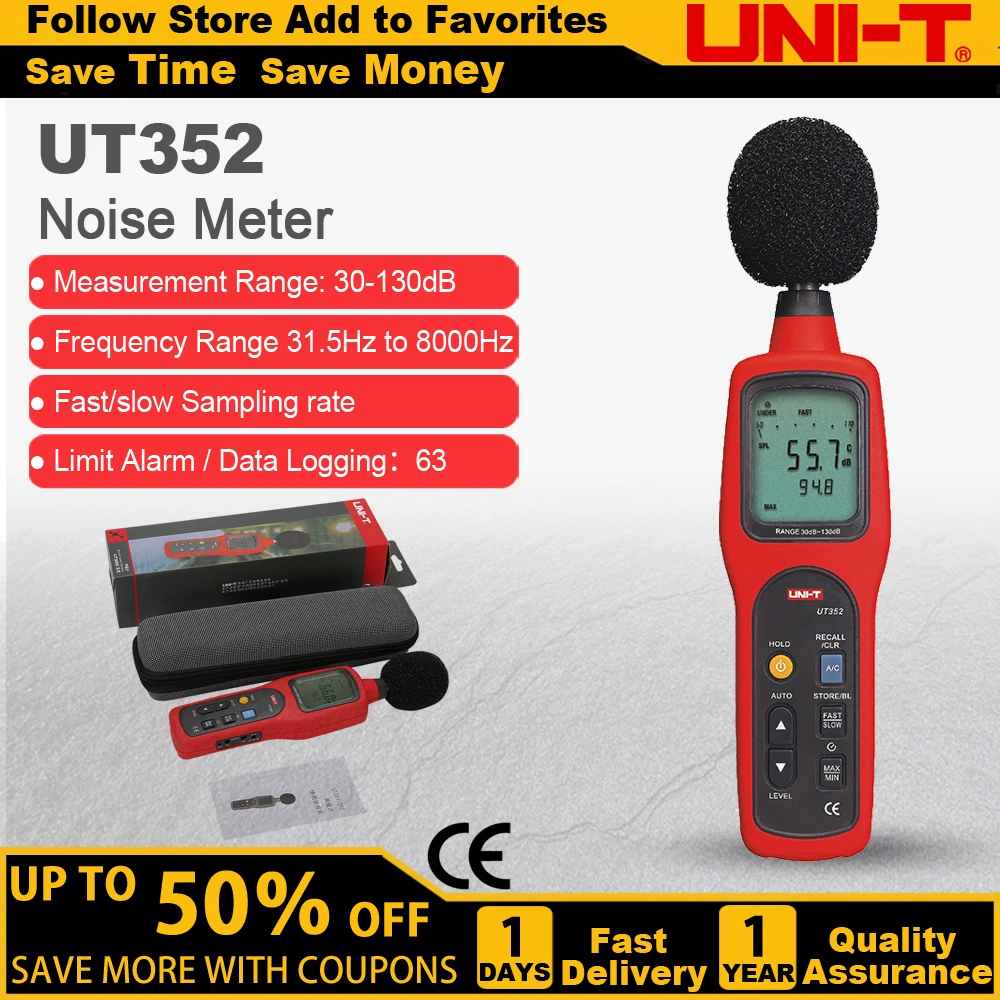 

UNIT UT352 Sound Lever Meter Easy To Carry Noise 30~130db Max/min Lcd Backlight High Alarm Data Logging