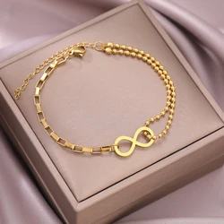 Stainless Steel Bracelets Infinity Symbol Unique Stacked Bead Chain Trend Fine Exquisite Fashion Bracelet For Women Jewelry Gift
