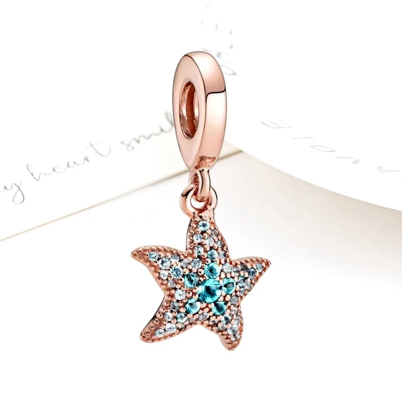 جديد غرامة الأزرق المحيط سلسلة خرزة ساحرة زجاج مورانو الدلافين السلاحف البحرية نجم البحر صالح الأصلي 925 الفضة سوار DIY بها بنفسك مجوهرات هدية