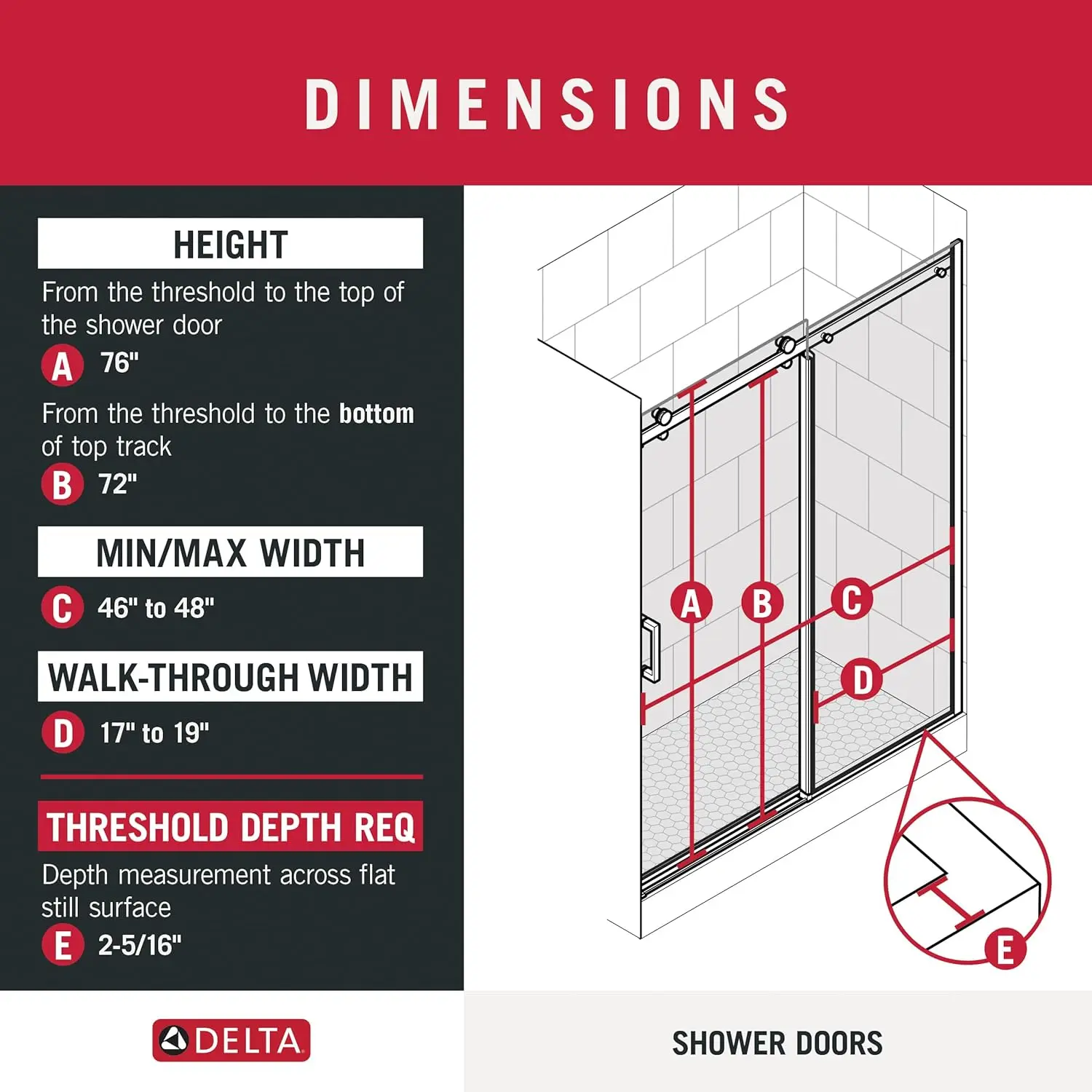 Delta Commix 48 In. X 76 In. Frameless Exposed Roller Sliding Shower Door In Black With 5/16 In. (8Mm) Tempered Clear Glass,