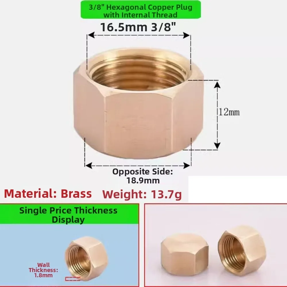 New Brass Threaded Pipe Plug Threaded Hex Head Blind Stopper Corrosion Resistant Pressure Resistant Pipe Connector Oil Pipe