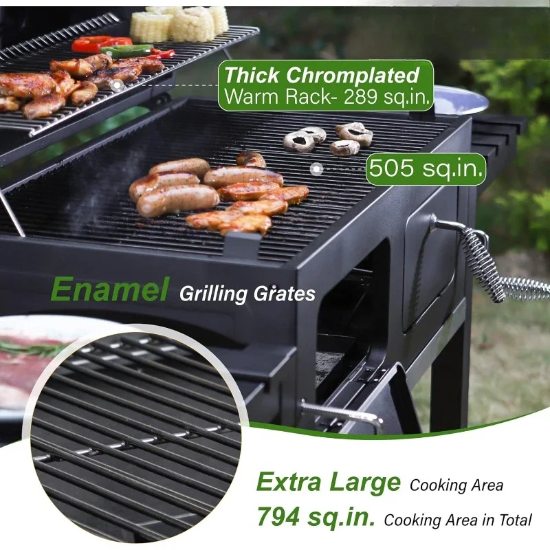 Extra Large Charcoal BBQ Grill with Oversize Cooking Area Outdoor Cooking Grill with 2 Individual Lifting Charcoal Trays