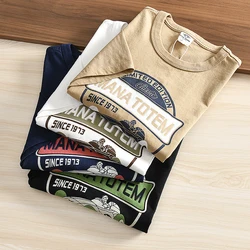 Summer New American Retro Short-sleeved O-neck Letter Printed T-shirt Men's Fashion Simple 100% Cotton Washed Casual Sport Tops