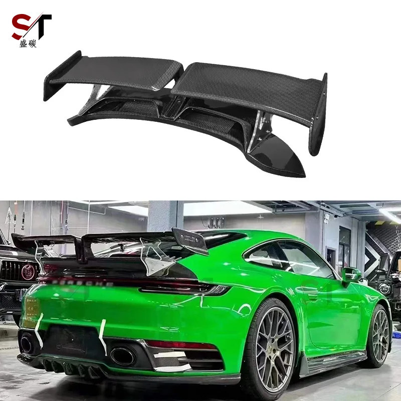 

Подходит для 19 + Porsche 911, заднее крыло из углеродного волокна 992, модифицированное спойлер TEGYAT, двухслойное фиксированное ветровое крыло