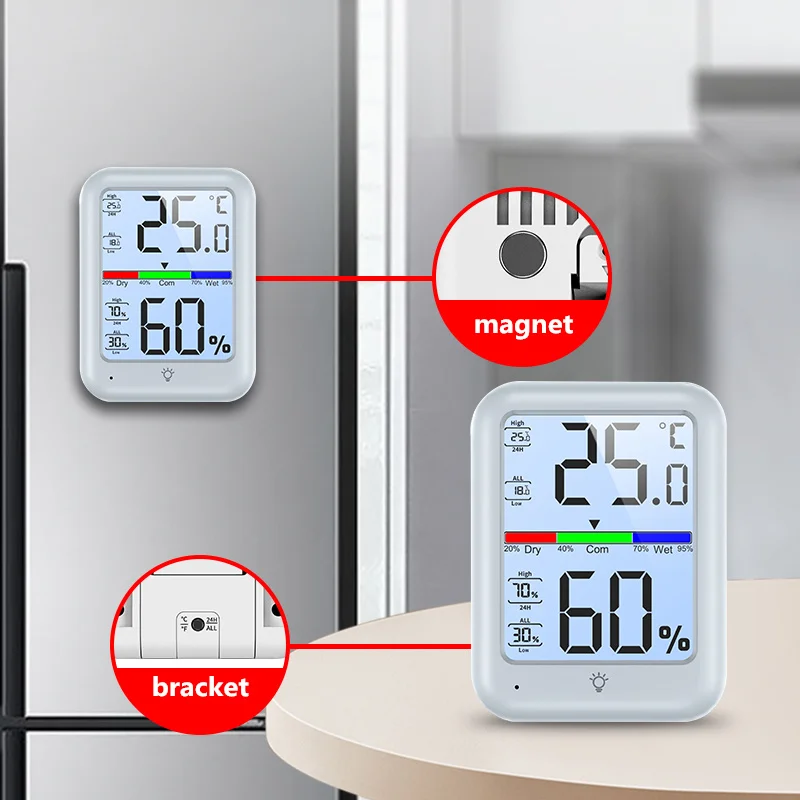 Odatime TH612 LCD cyfrowy termometr higrometr podświetlenie kryty termohigrometr domowy miernik temperatury i wilgotności w pomieszczeniu