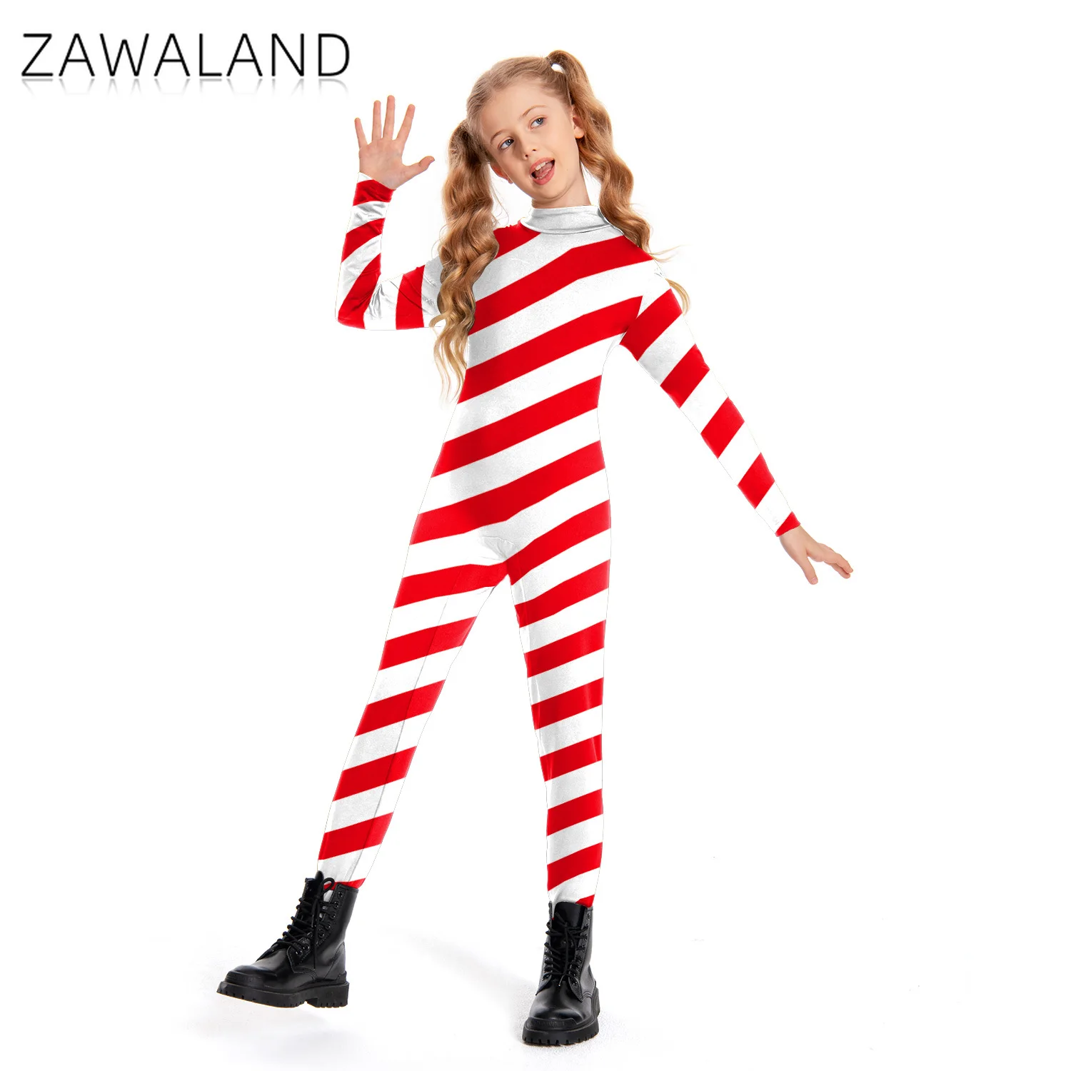 Candy Cane Cosplay Costume Christmas White Red Stripes Jumpsuits Xmas Family Matching Set with Hat Carnvial Holiday Party Outfit