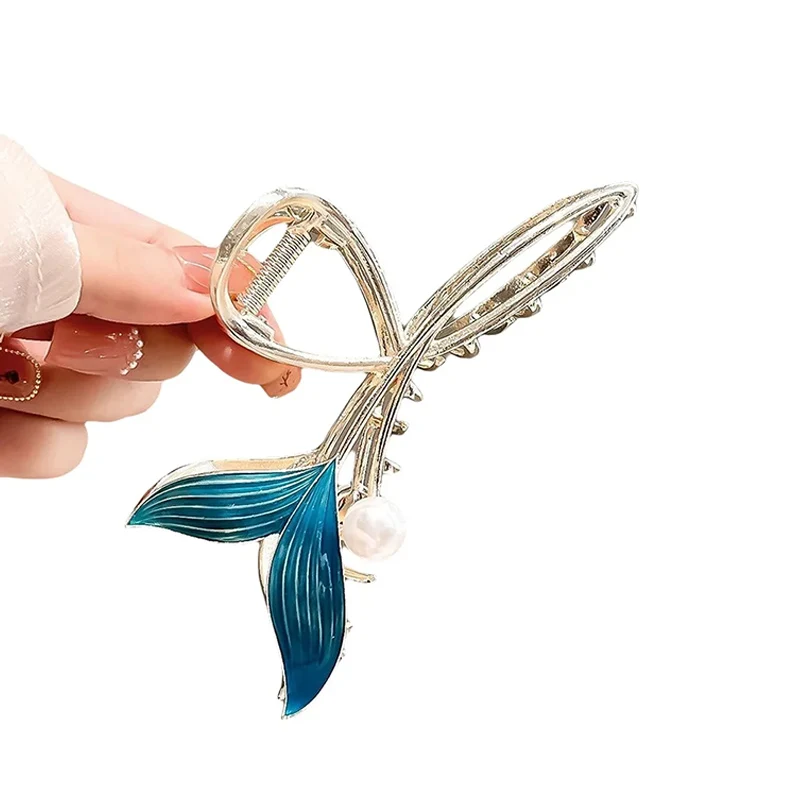 1/2pcs New Product Star Same Style Fish Tail Pearl Hair Clip Tail Clip High Grade Headwear Chinese Style Trendy Retro Grip Clip