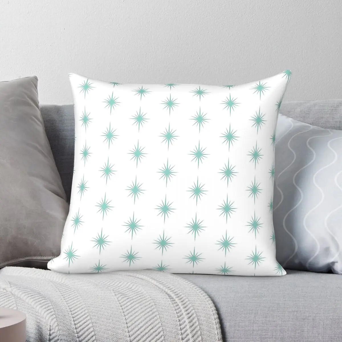 Aqua Blue Starburst Atomic Era Square Pillowcase Polyester Linen Velvet Printed Zip Decor Sofa Seater