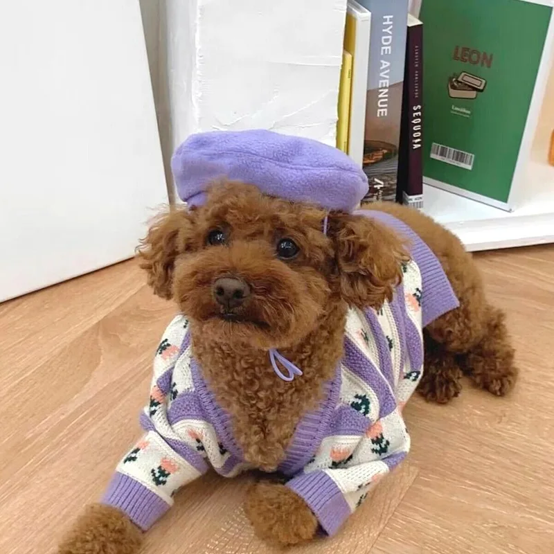 

Purple Tulip Dog Clothes Korean Style Teddy Sweater Autumn and Winter Small and Medium Dogs Warm Knitwear