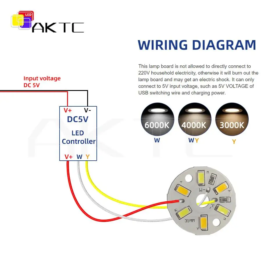 10 Pcs/lot 5V LED Dual Color Round Light Panel 3W/6W/10W Dimming SMD5730 Lamp Bead Board Light Source Diameter 31mm/46mm/50mm