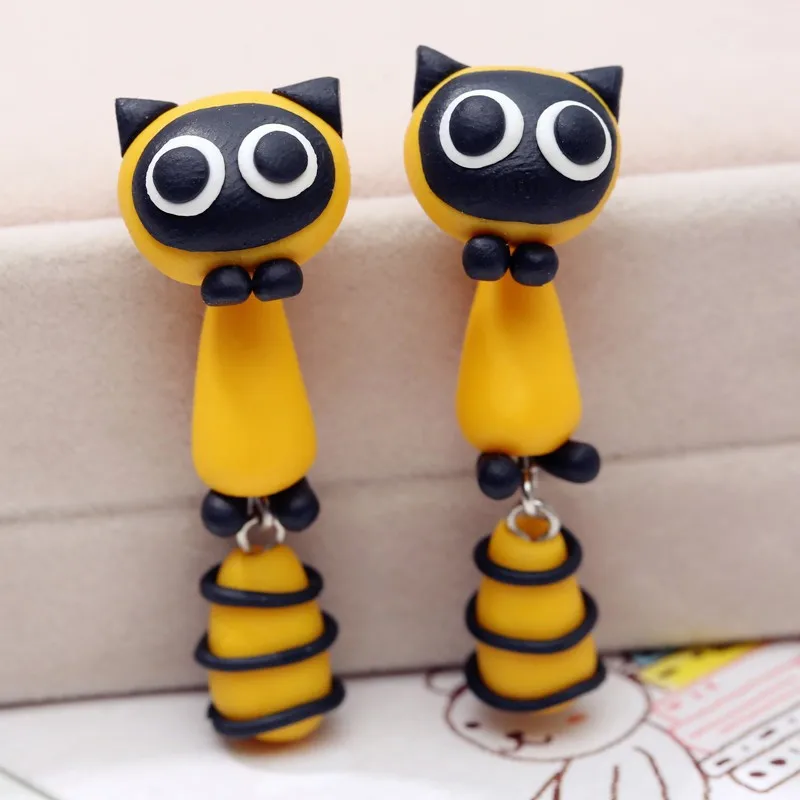 TTPAIAI 30 Handmade Polymer Clay Yellow Raccoon Cat Stud Earrings Fashion Cartoon 3D Animal Earrings For Women Girls Kids Best