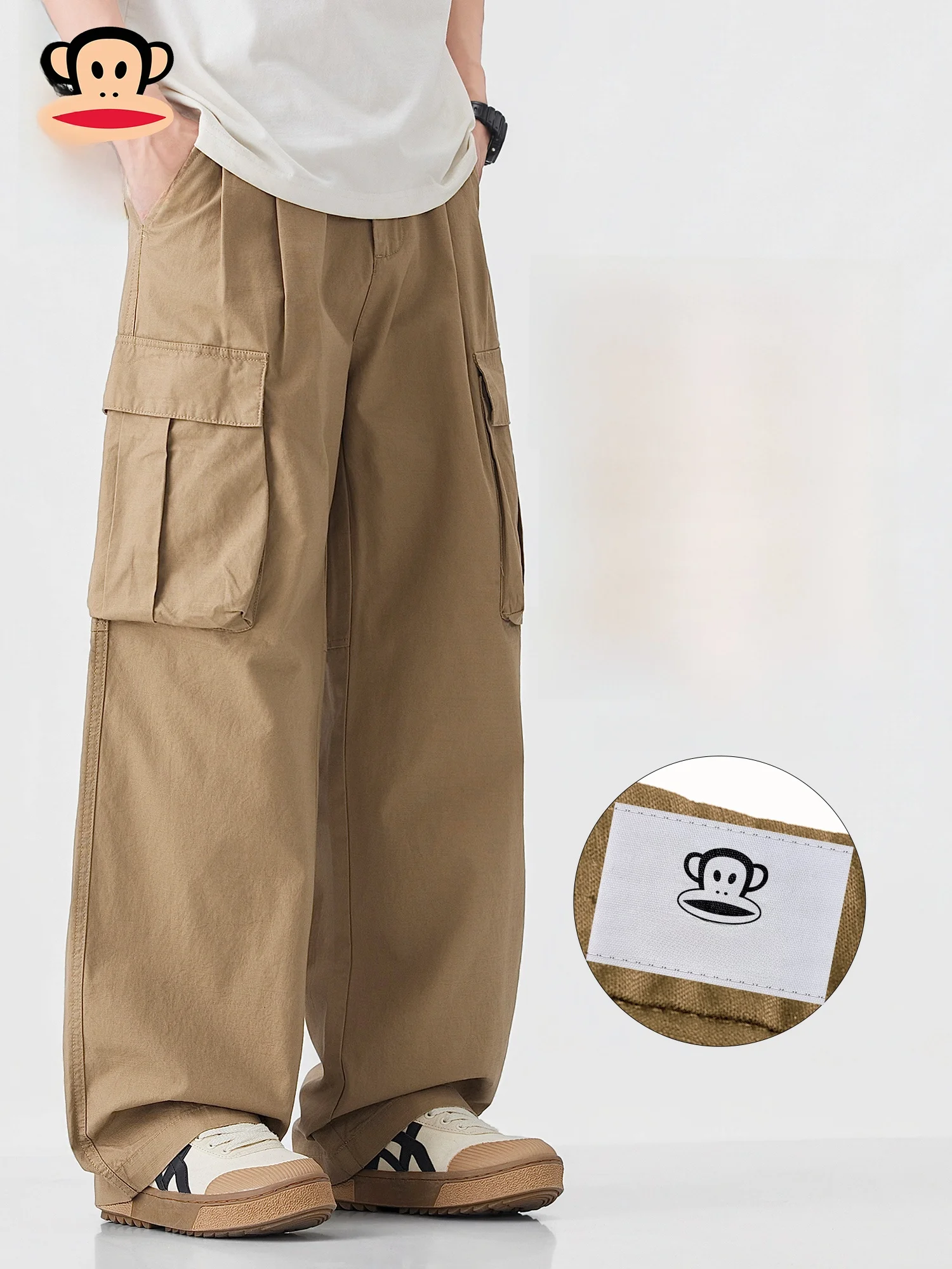 

Мужские повседневные брюки PaulFrank из чистого хлопка, весенние, в стиле High Street, свободные, больших размеров, рабочая одежда, широкие брюки