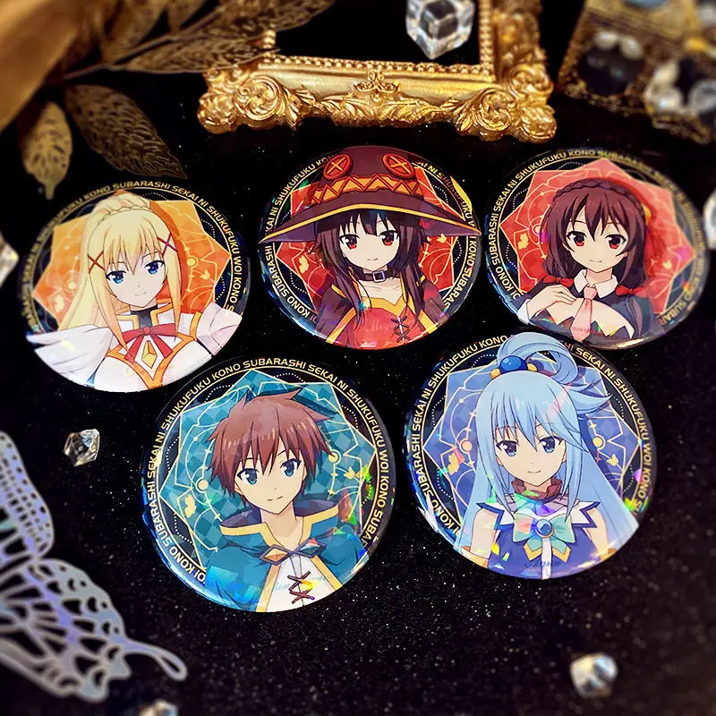 KonoSuba Women Brooch Badges Men Enamel Pins Initial Fashion Pendant Wedding Couples Anime Megumin Aqua Satou Kazuma Kids Gift