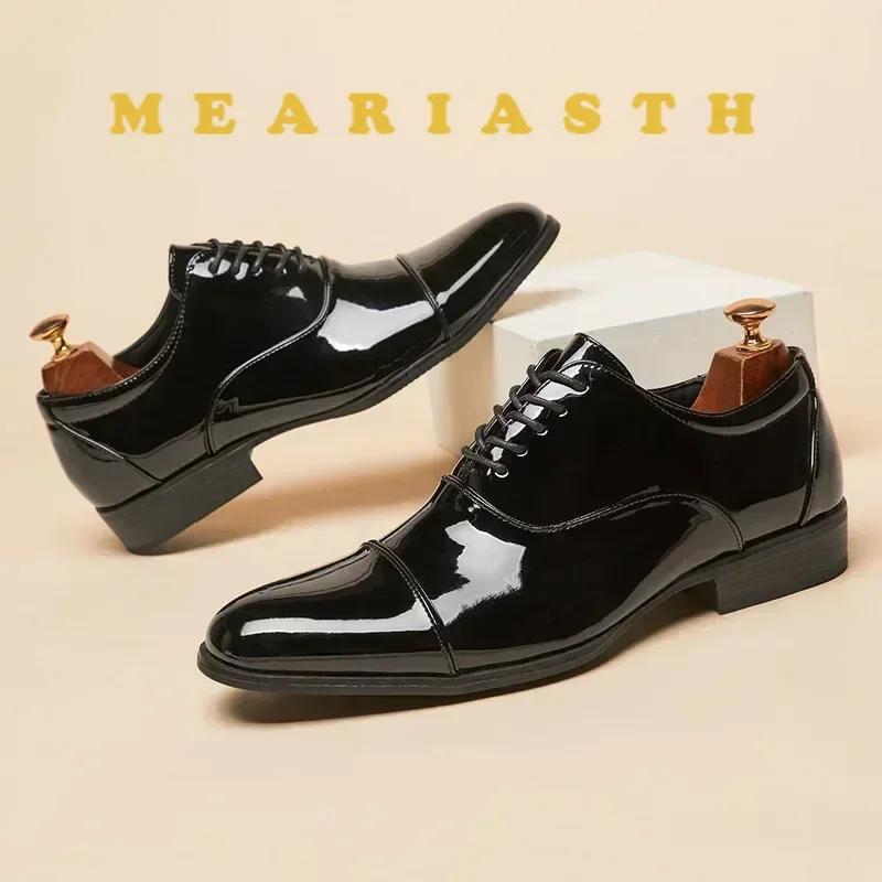 

Classic black Patent Leather Shoes Men Glossy Leather Shoe Man Formal Business Office Lace Up Wedding Shoes Plus Big Size 38-49