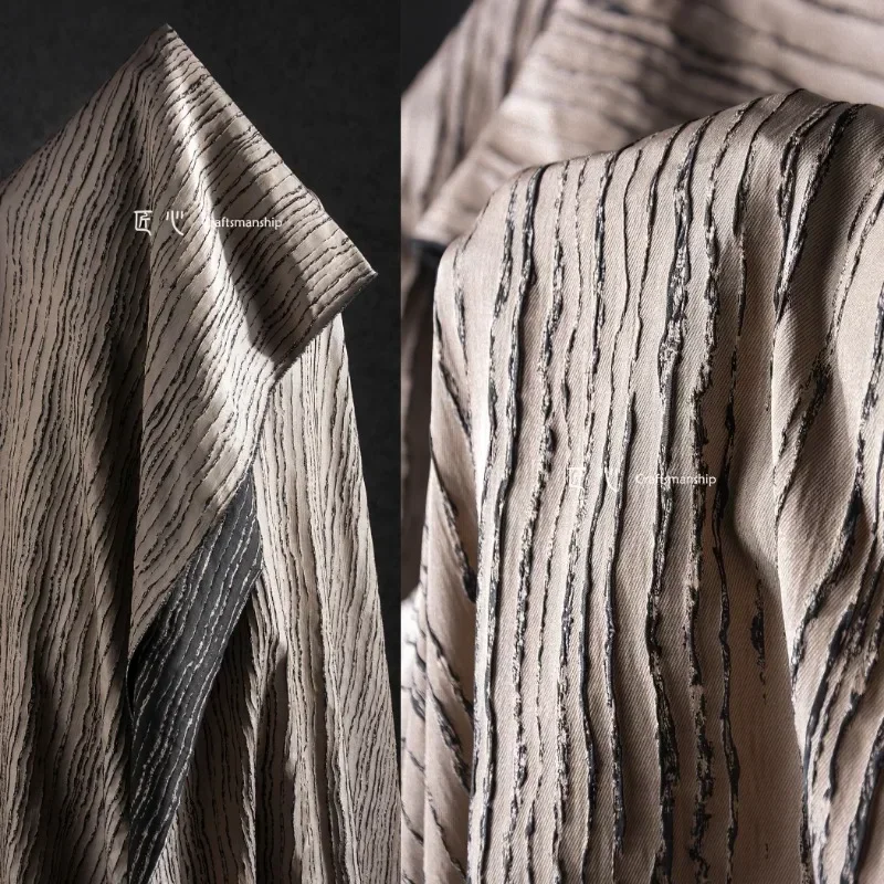 Brown Cast Iron Wood Grain Jacquard Fabric Creative Gradient Stripe Texture Reconstruction DIY Clothing Fabric