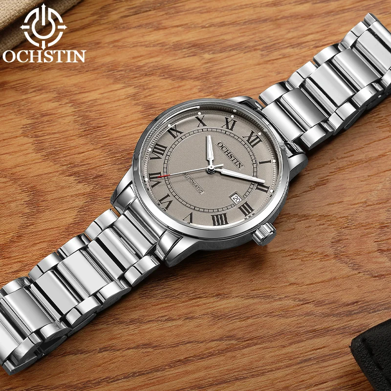 OCHSTIN Master Series Men Automatic Self‑winding Mechanical Wristwatch Solid Stainless Steel Strap Waterproof Business Watches