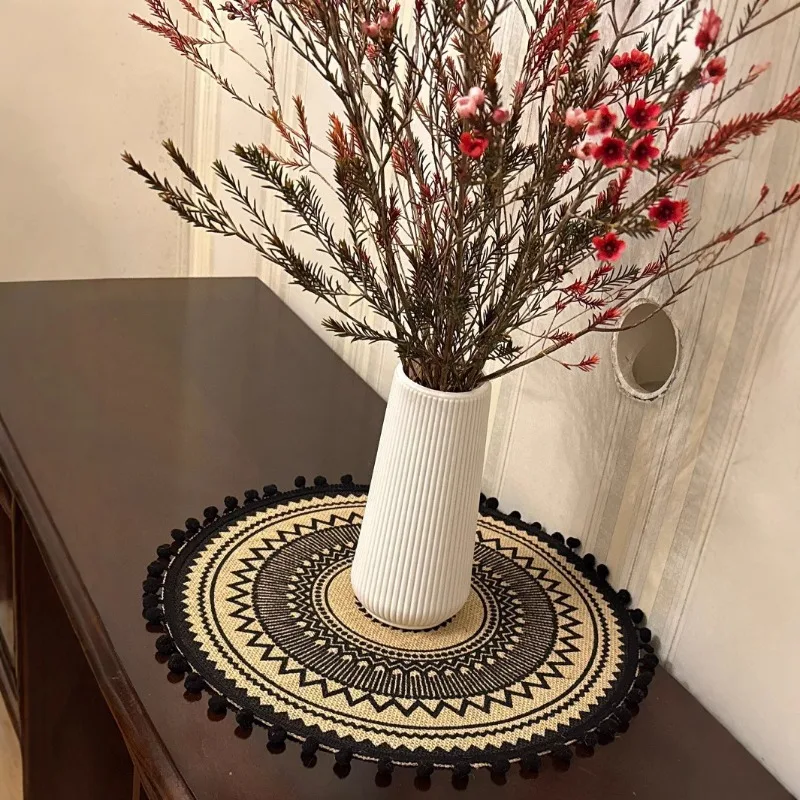 10pcs Jute Rustic Printed Table Pad Fit Homestay Table Layout Courtyard Dinner Washable Reusable Stylish Tabletop Accessory