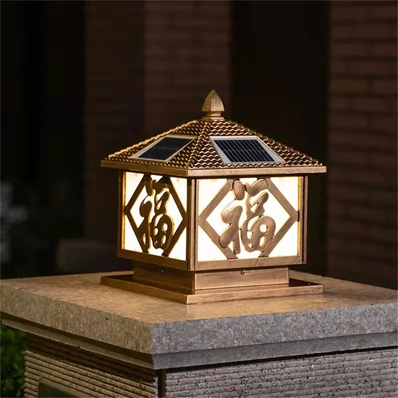 AIFWSI Outdoor Solar Pillar Lamp LED Waterproof IP65 Bronze Post Light Fixtures for Home Courtyard Garden Decor