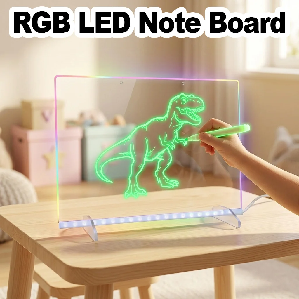 Led Drawing Board For Kids With Stand USB Plug-in Dry Erase Colorful Message Note Tablet 8 Colors Acrylic Rewritable Light