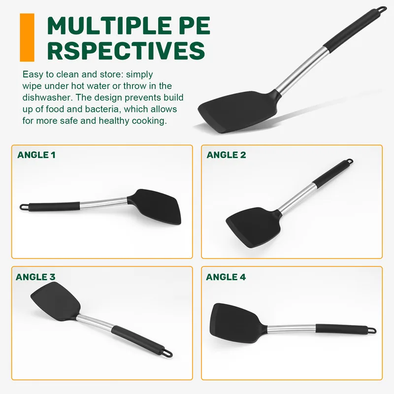 Espátulas antiaderentes de silicone com alça de aço inoxidável ABRW, altamente resistentes ao calor até 480 ° F, Turner de qualidade alimentar, sem BPA