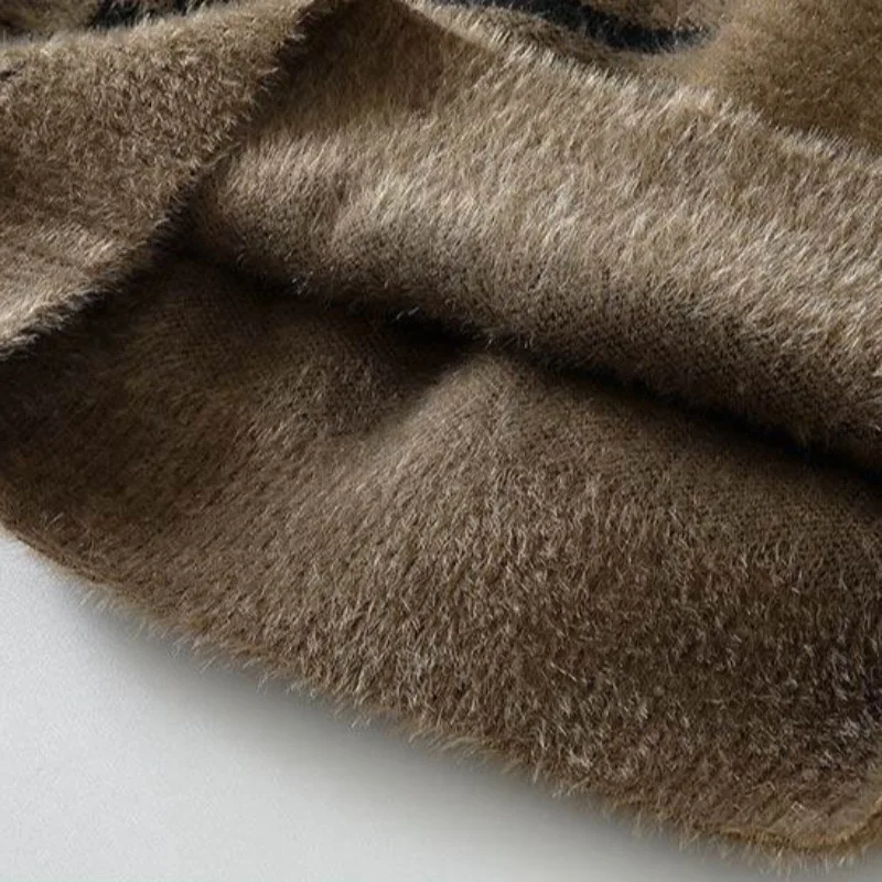 男性用の対照的な色のラウンドネックニットセーター,ジャカードセーター,厚くて暖かいニット,トレンディ,秋,冬