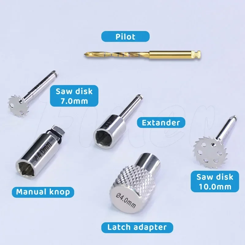 Dental Bone Expander Kit with Bone Saw Disk Cutter Latch Adapter Pilot Dental Implant Drill for Alveolar Ridge Expansion