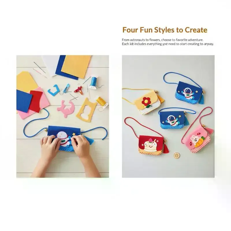 DIY Felt Bag Making Kit for Kids Art Sewing Projects Crossbody Bag Handmade Craft for Kindergarten Gift