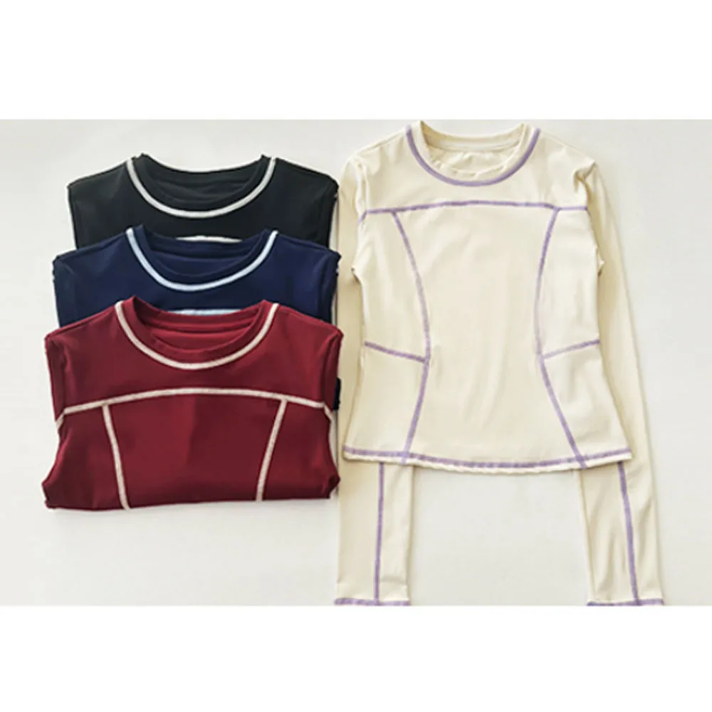 Women's Sports Contrasting Color Top Line Feeling Yoga Suit Running Fitness T-Shirt Pula Speed-Up Dry Tight Long Sleeved Shirt