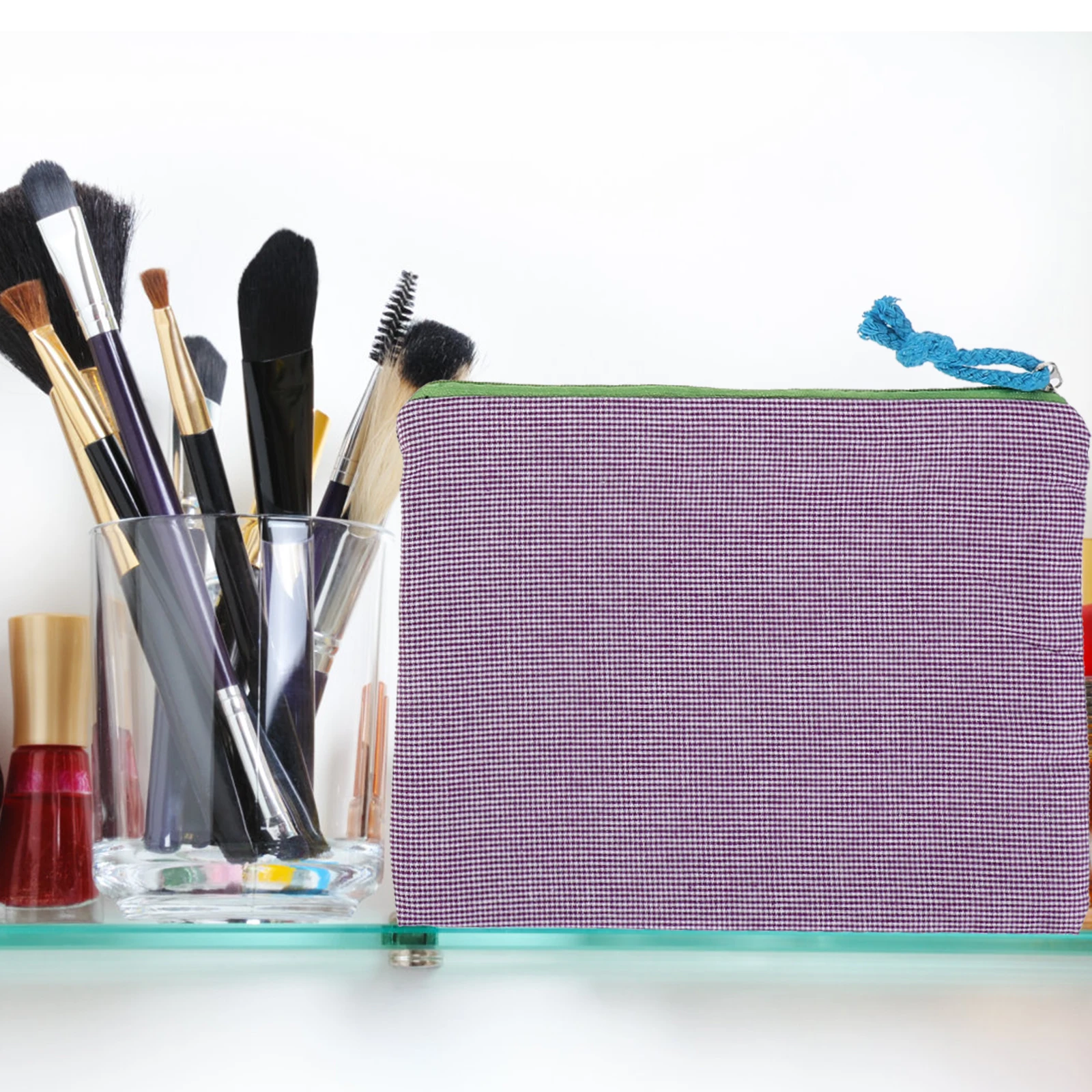 

3Pcs Portable Makeup Bags Plaid Pattern Large Capacity Organizer Travel Pouch Zipper Makeup Bag for Daily Use