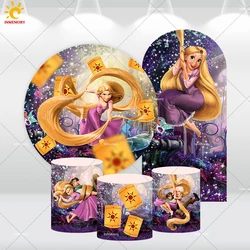 Cubierta de arco de cumpleaños enredado de princesa Rapunzel, fondos de fotografía, fondo redondo, linterna de círculo, cubiertas de cilindro de mesa de caramelo