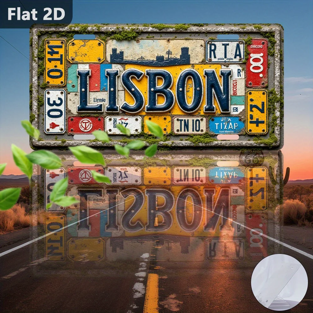 AL Sign - Vintage Durable Metal Plaque Wall Decor, Lisbon License Plate Collage Home Office Bar Man Cave Wall Art