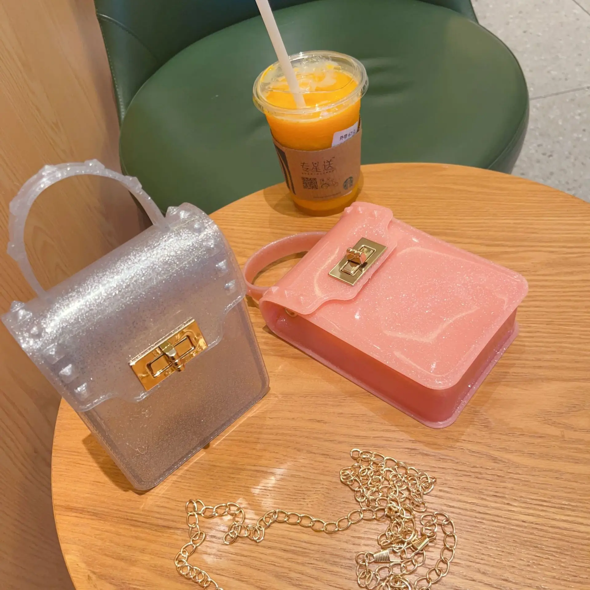 2024 Transparent Jelly Glitter Bag Summer Vertical Mobile Phone Crossbody Chain Candy Color Mini Shoulder Bolso Mujer for Girls