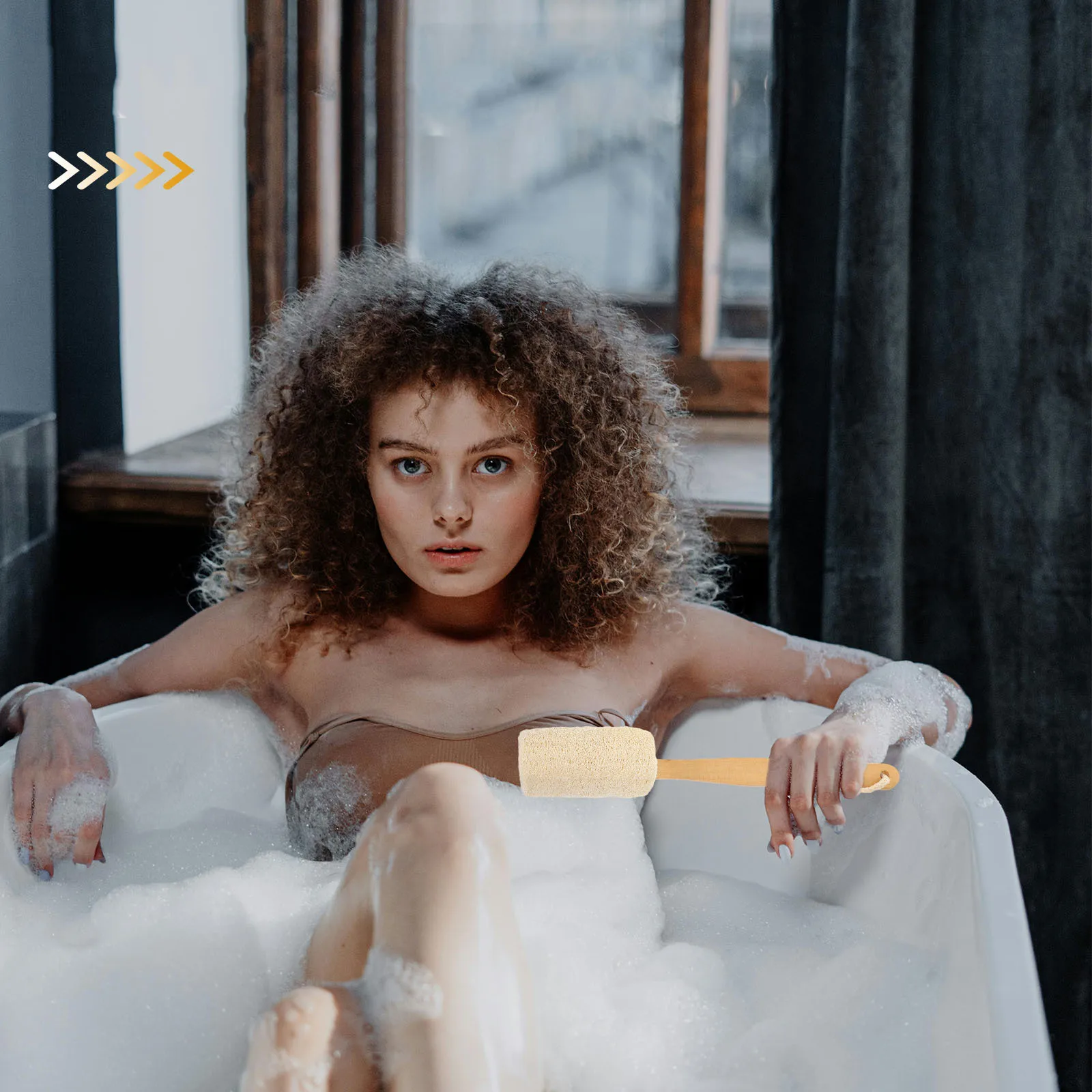 

Silk Gourd Loofah Bath Brush Long Handle Back Scrubber Ergonomic Shower Body Brush Hanging Rope Massage Bathing Tool